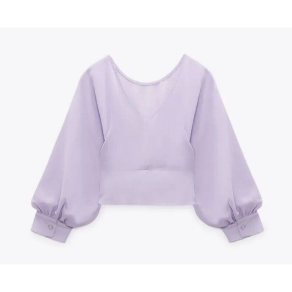 Zara Women's Chiffon Cropped Fitted Waist Top‎ Purple Size S - Picture 3 of 8